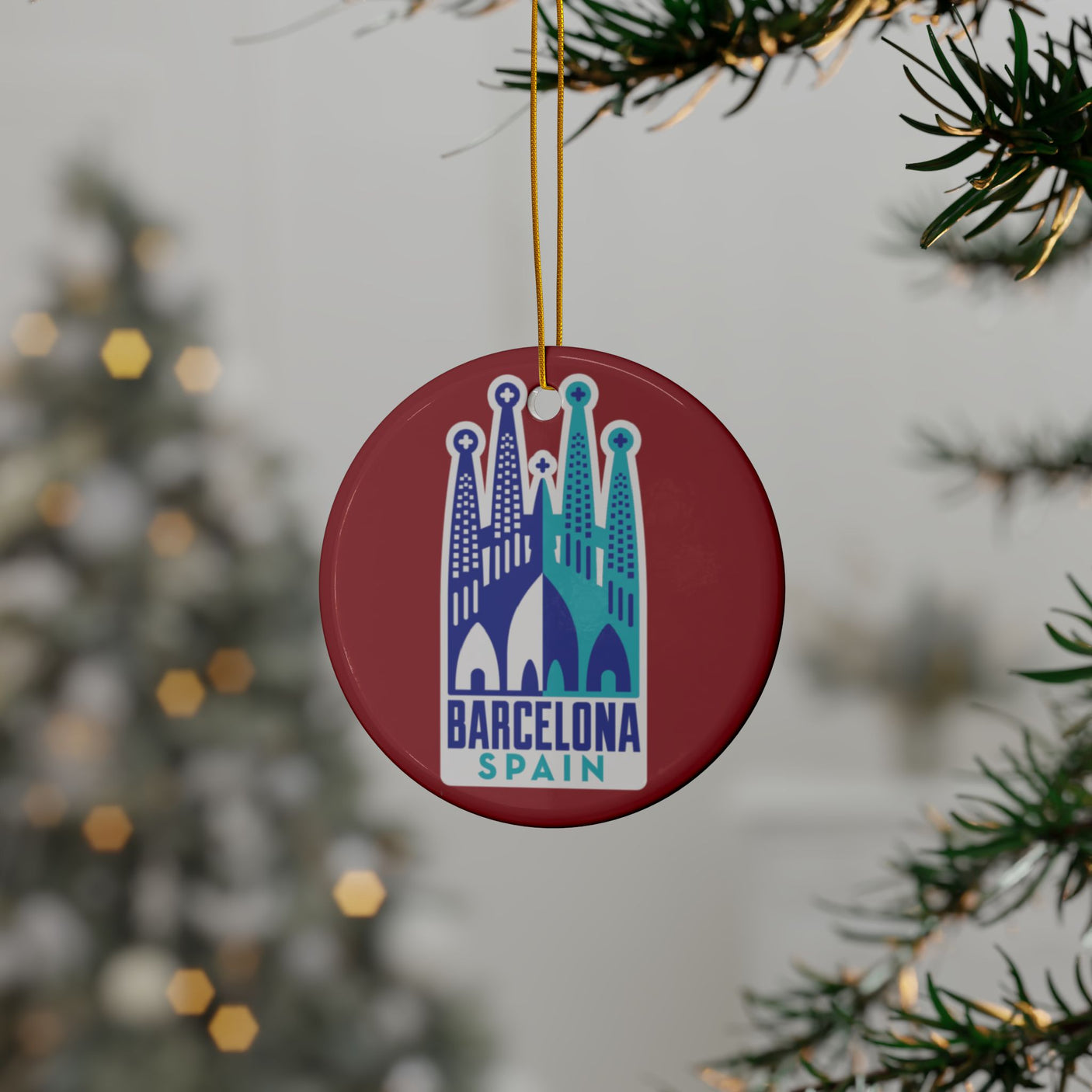 Barcelona, Spain Ceramic Christmas Ornament