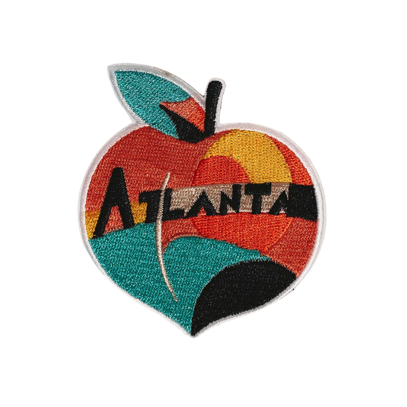 Atlanta patch featuring a colorful peach design with the word "Atlanta" in bold letters.