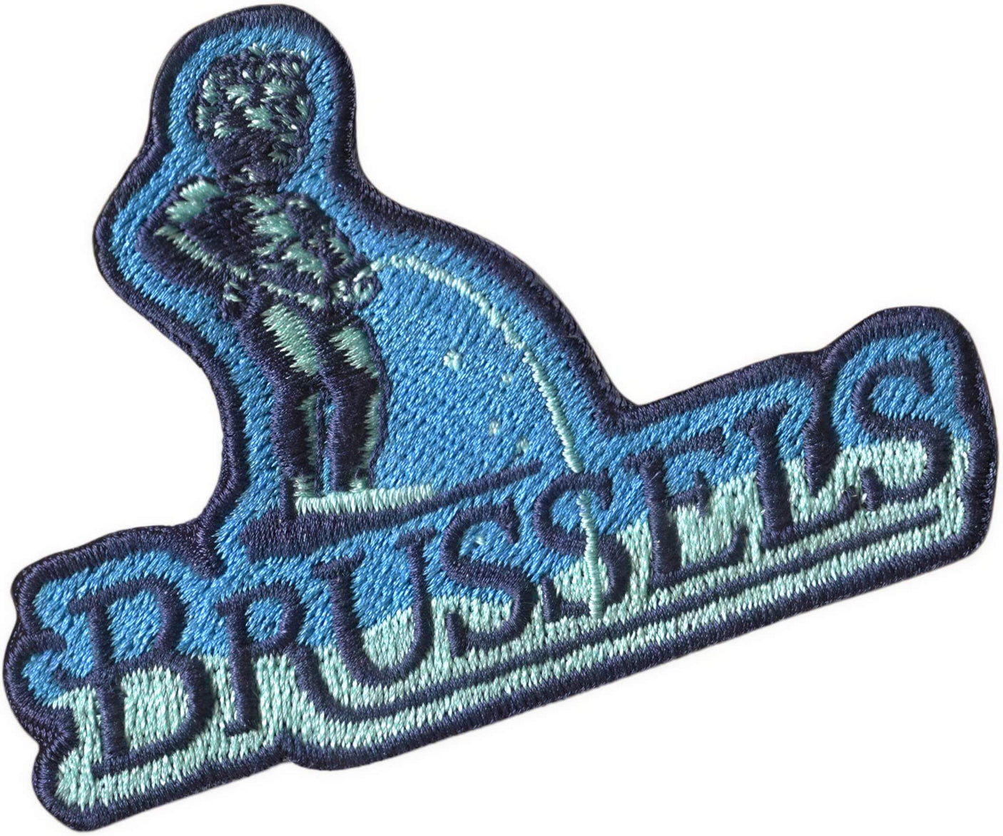 Brussels patch featuring a blue and teal design with a statue and the word "Brussels" in bold lettering.