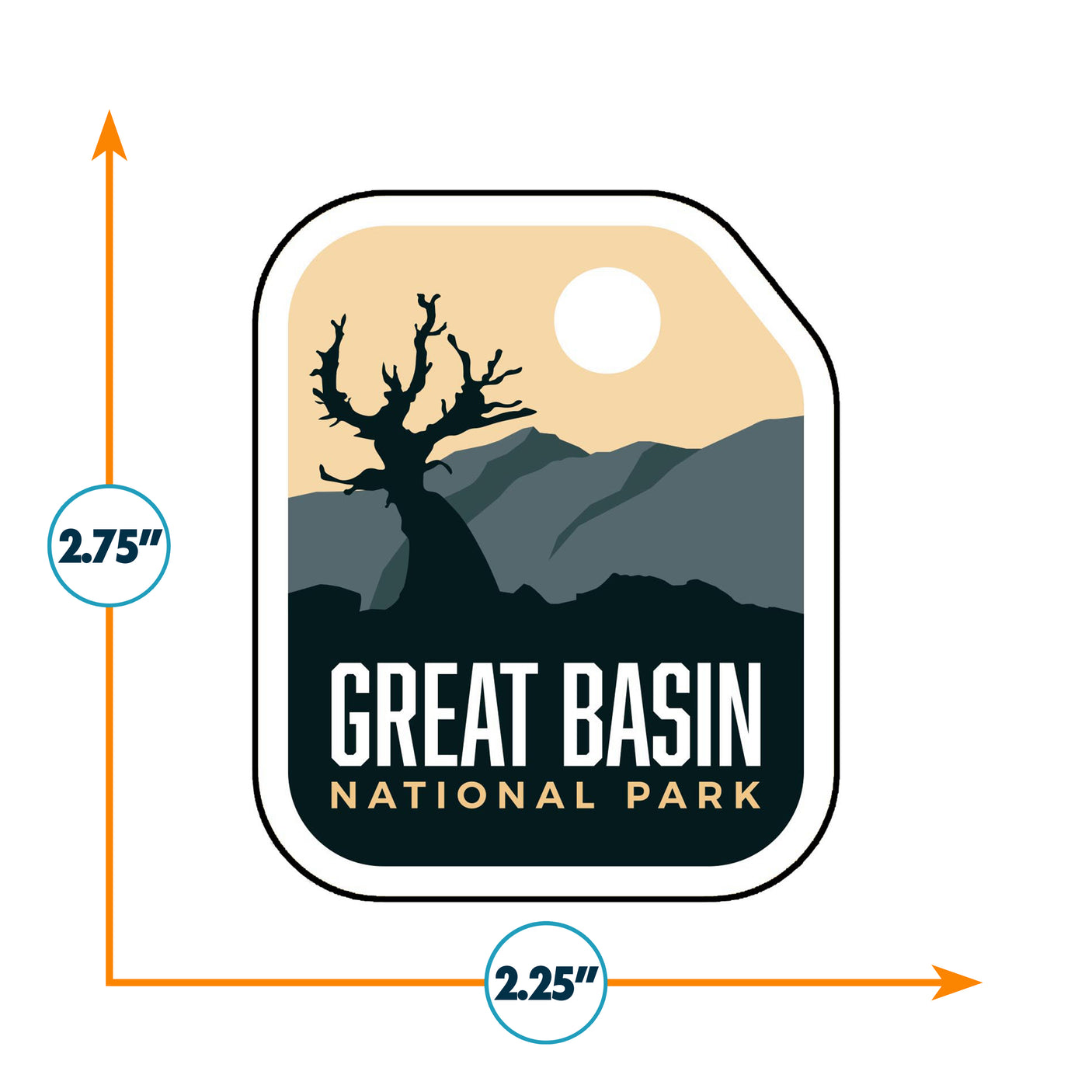 Great Basin National Park patch featuring a silhouette of a tree against a mountain backdrop and a sun.