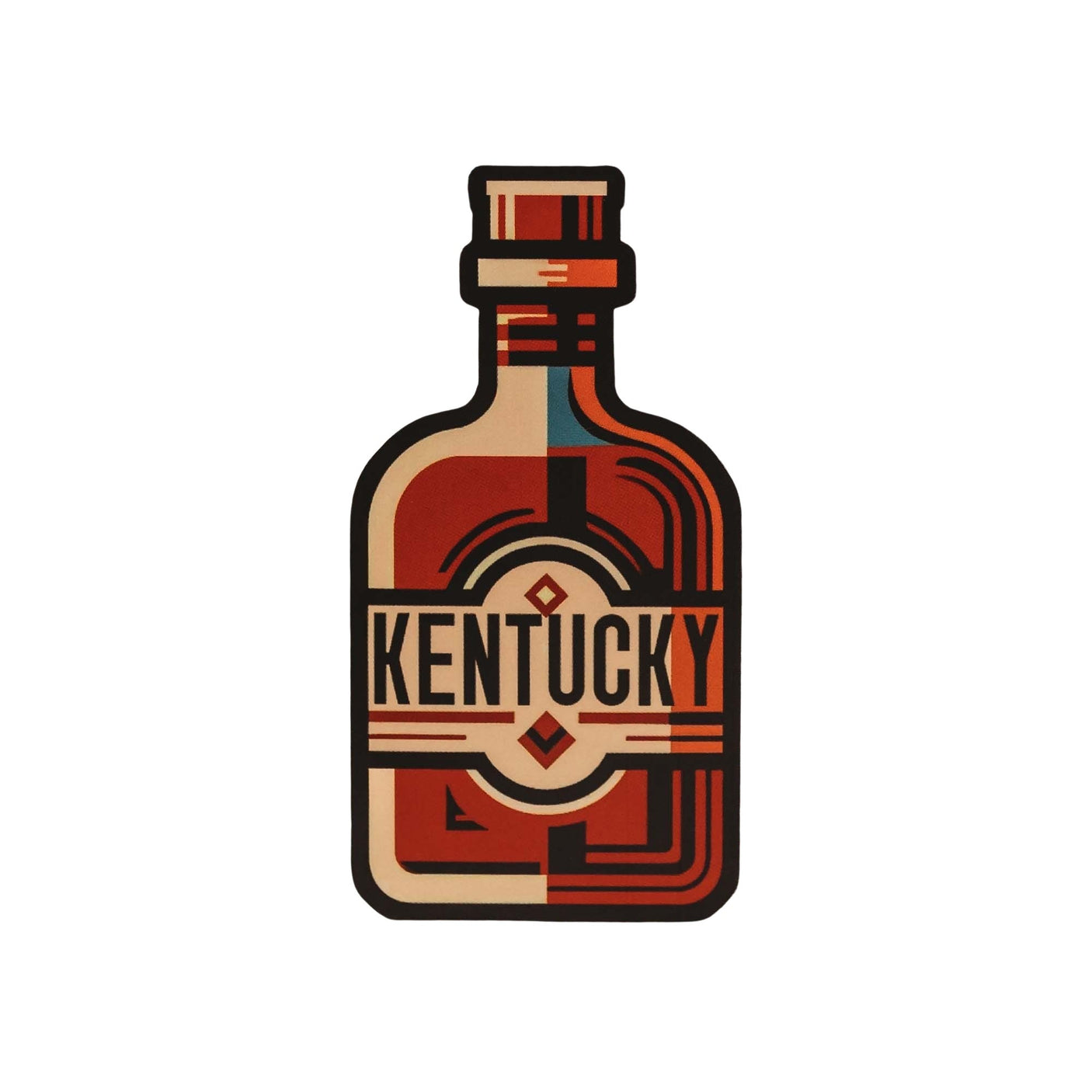 Kentucky sticker featuring a vintage bottle design in red, beige, and blue colors with bold lettering.
