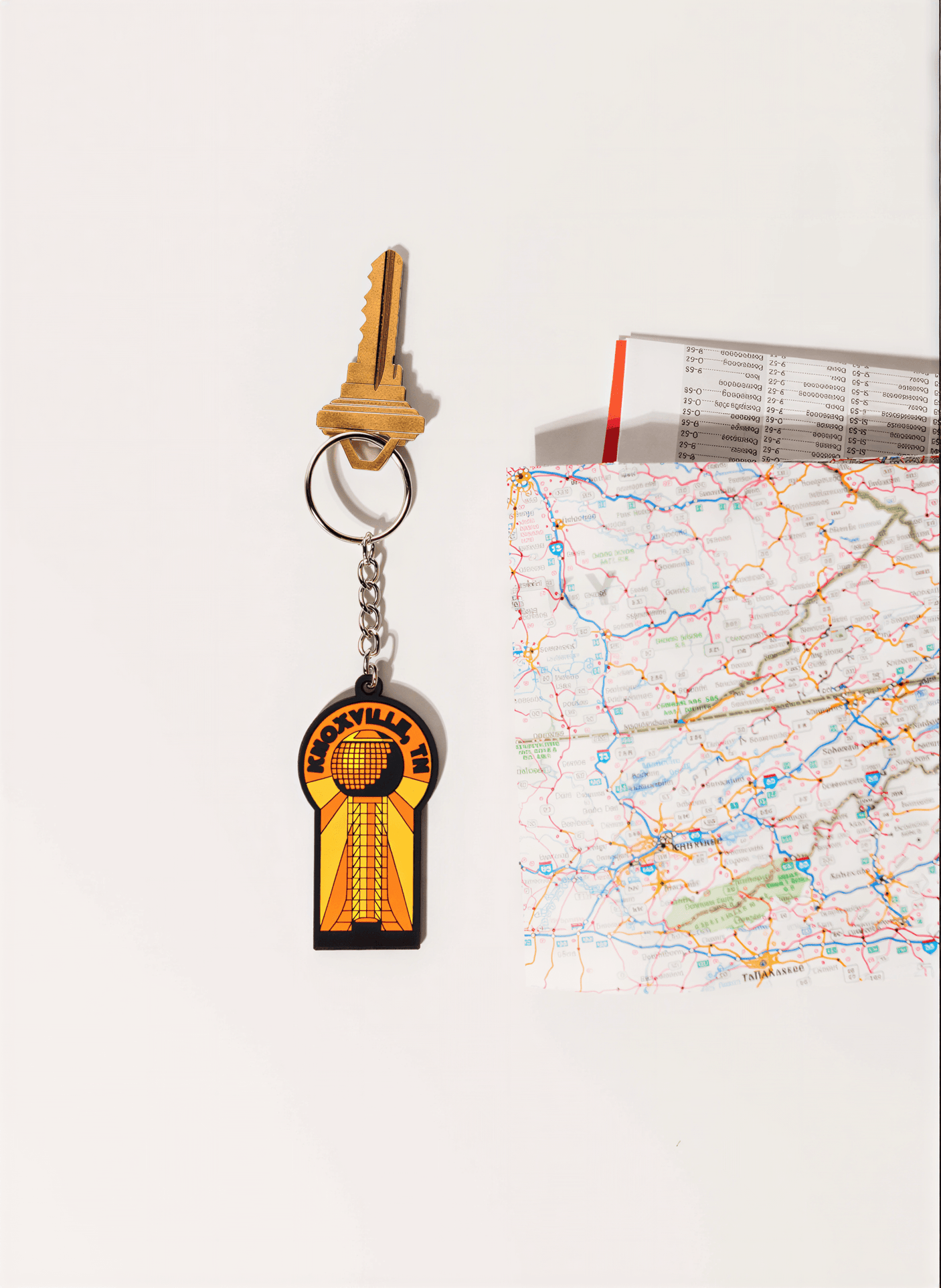 Great Smoky Mountains National Park PVC keychain featuring a colorful design with a tower and map background.