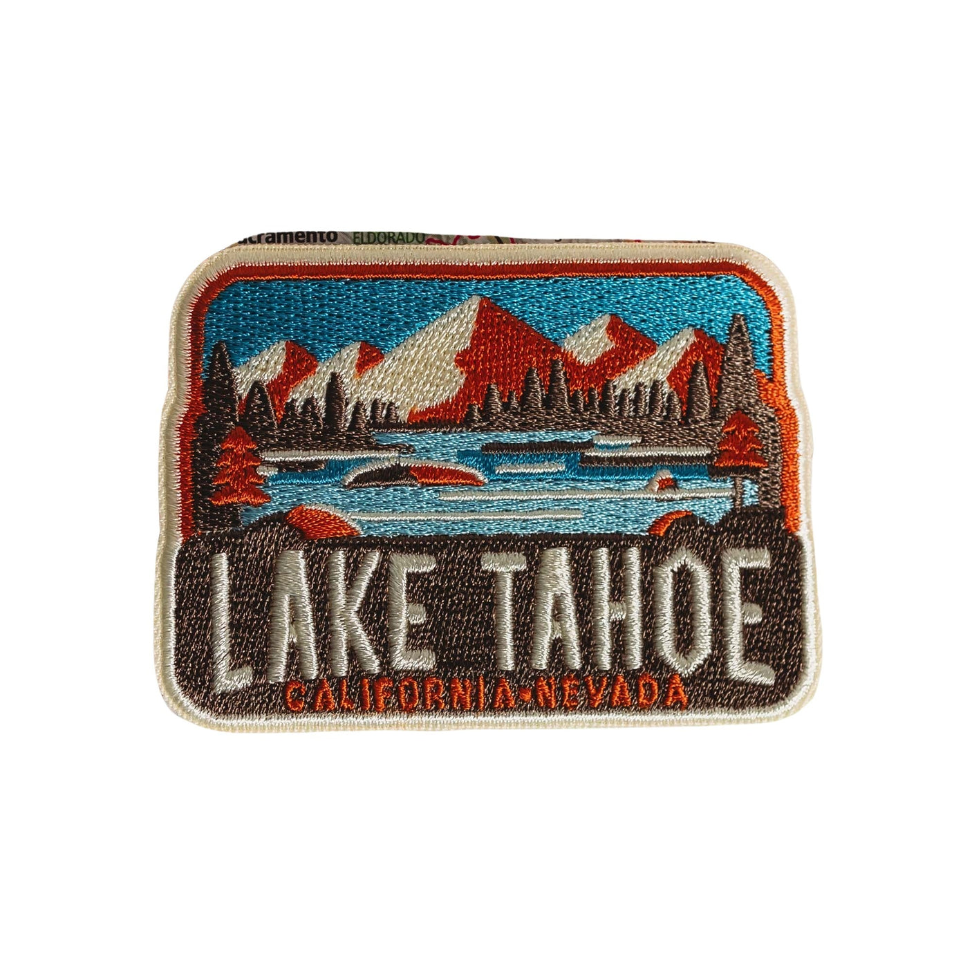 Lake Tahoe patch featuring mountains, trees, and a lake with "Lake Tahoe" text and "California-Nevada" below.