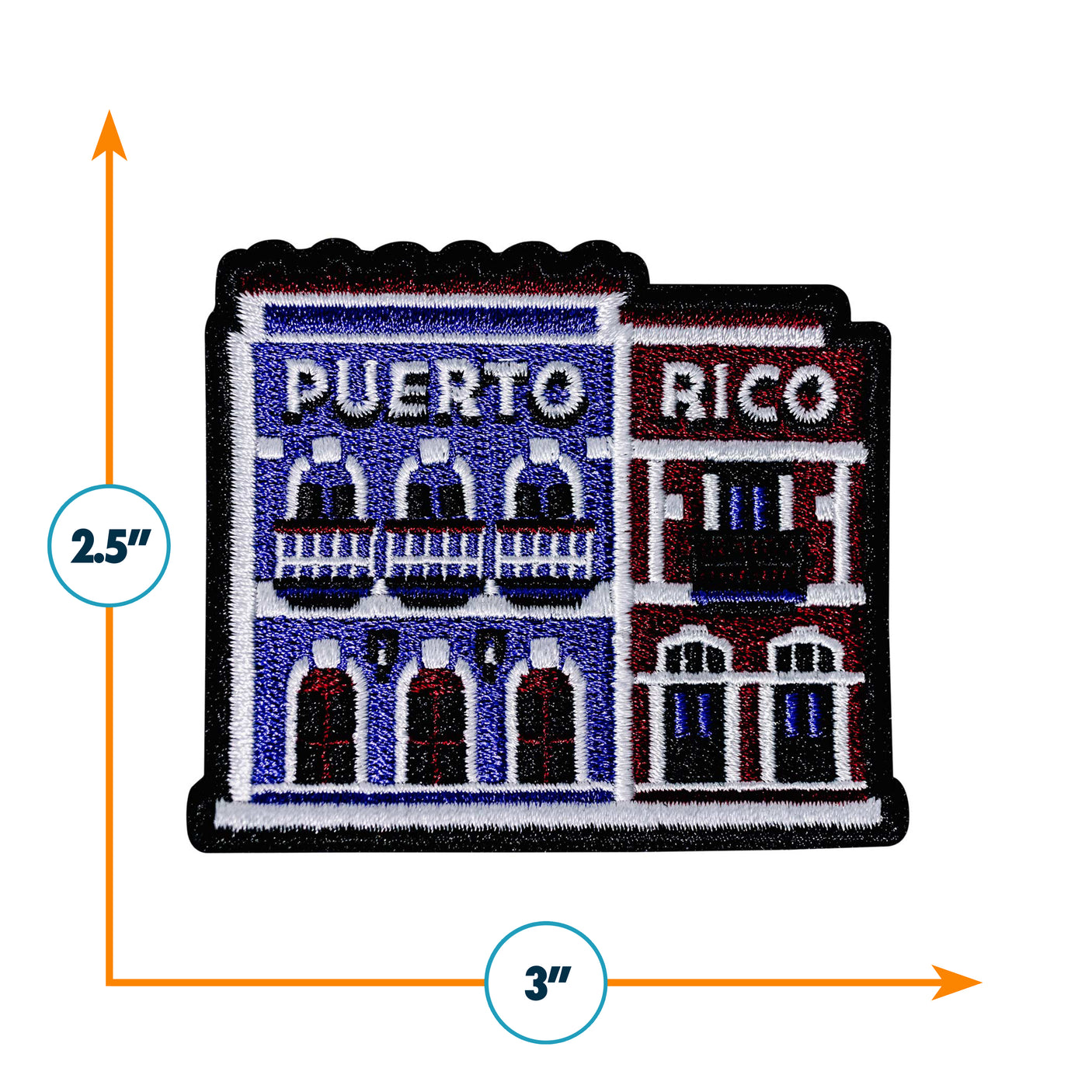 Patch of Puerto Rican buildings with dimensions on a white background