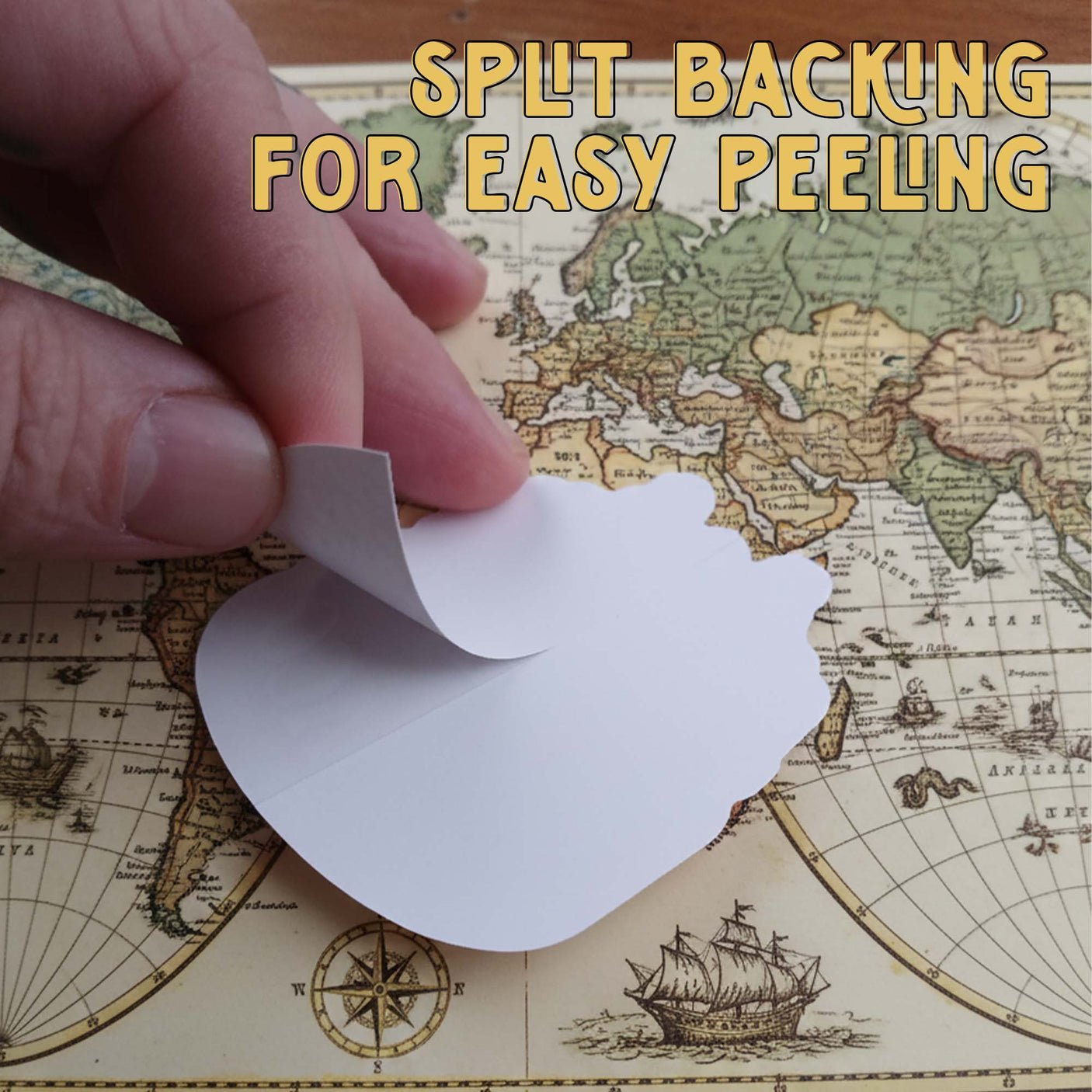 Leaning Tower of Pisa sticker with split backing for easy peeling, placed on a vintage world map background.