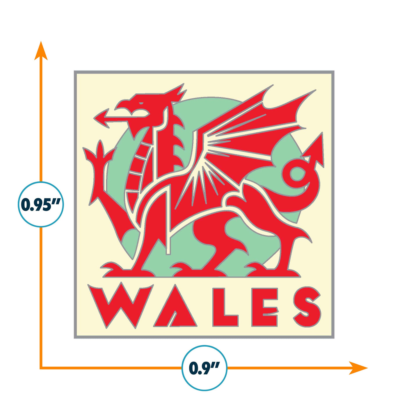 Wales enamel pin featuring a red dragon design with the word "Wales" in bold letters below.
