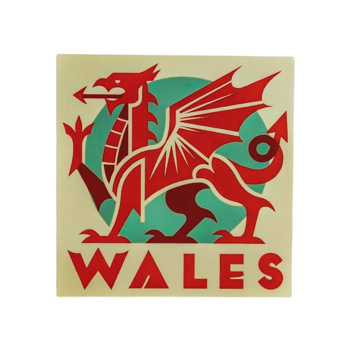 Red dragon emblem with "Wales" text below, set against a light green background.