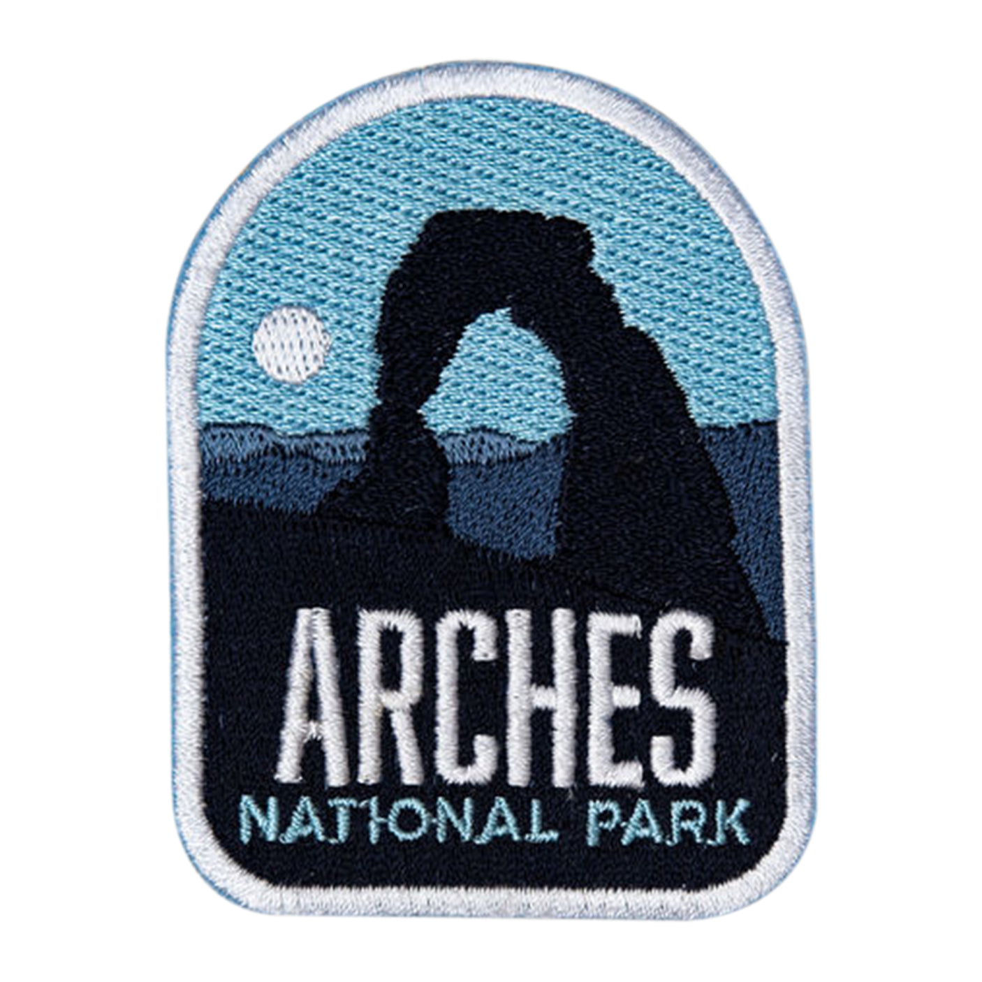 Arches National Park patch featuring a blue and black design with an arch silhouette and text.