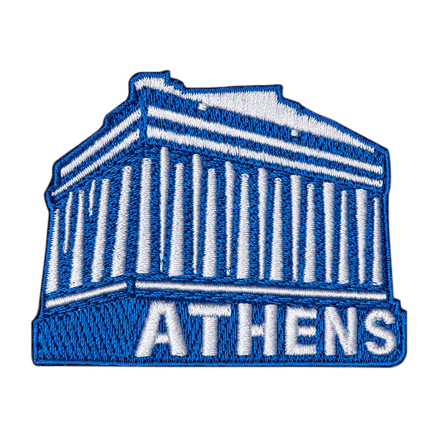 Athens Greece patch featuring a blue and white design of a classical building with "ATHENS" text.