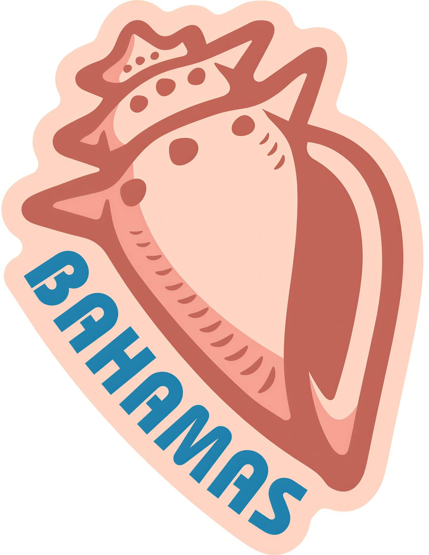Bahamas patch featuring a conch shell design with blue text and a peach background.