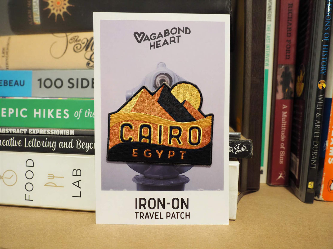 Cairo Egypt patch featuring mountains and sun design on a backing card with "Vagabond Heart" branding.