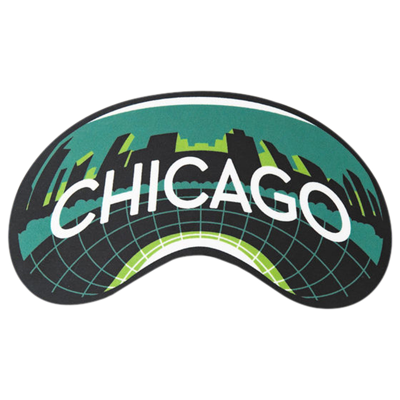 Chicago sticker featuring a skyline silhouette in green and black with the word "Chicago" prominently displayed.