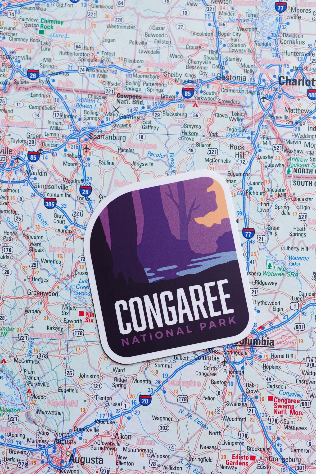 Congaree sticker on a map