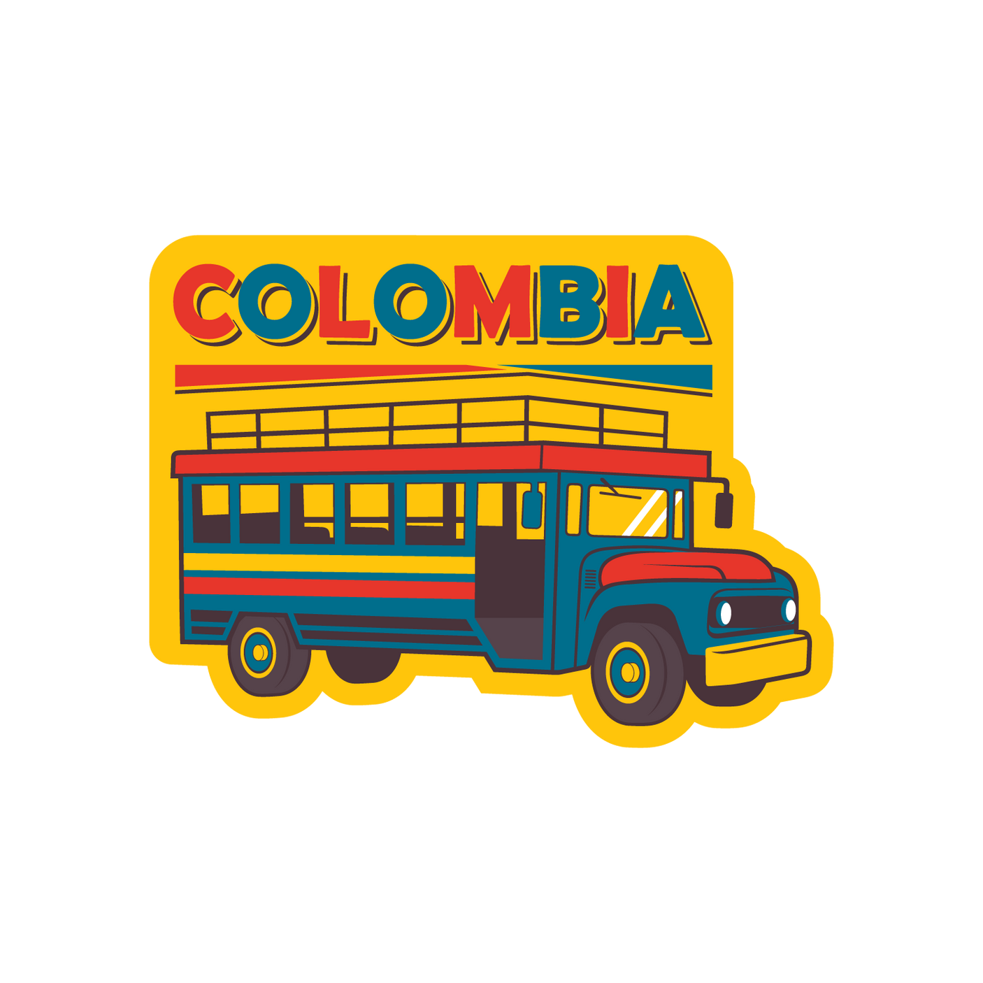 Colombia patch featuring a colorful bus design with the word "COLOMBIA" in bold letters.