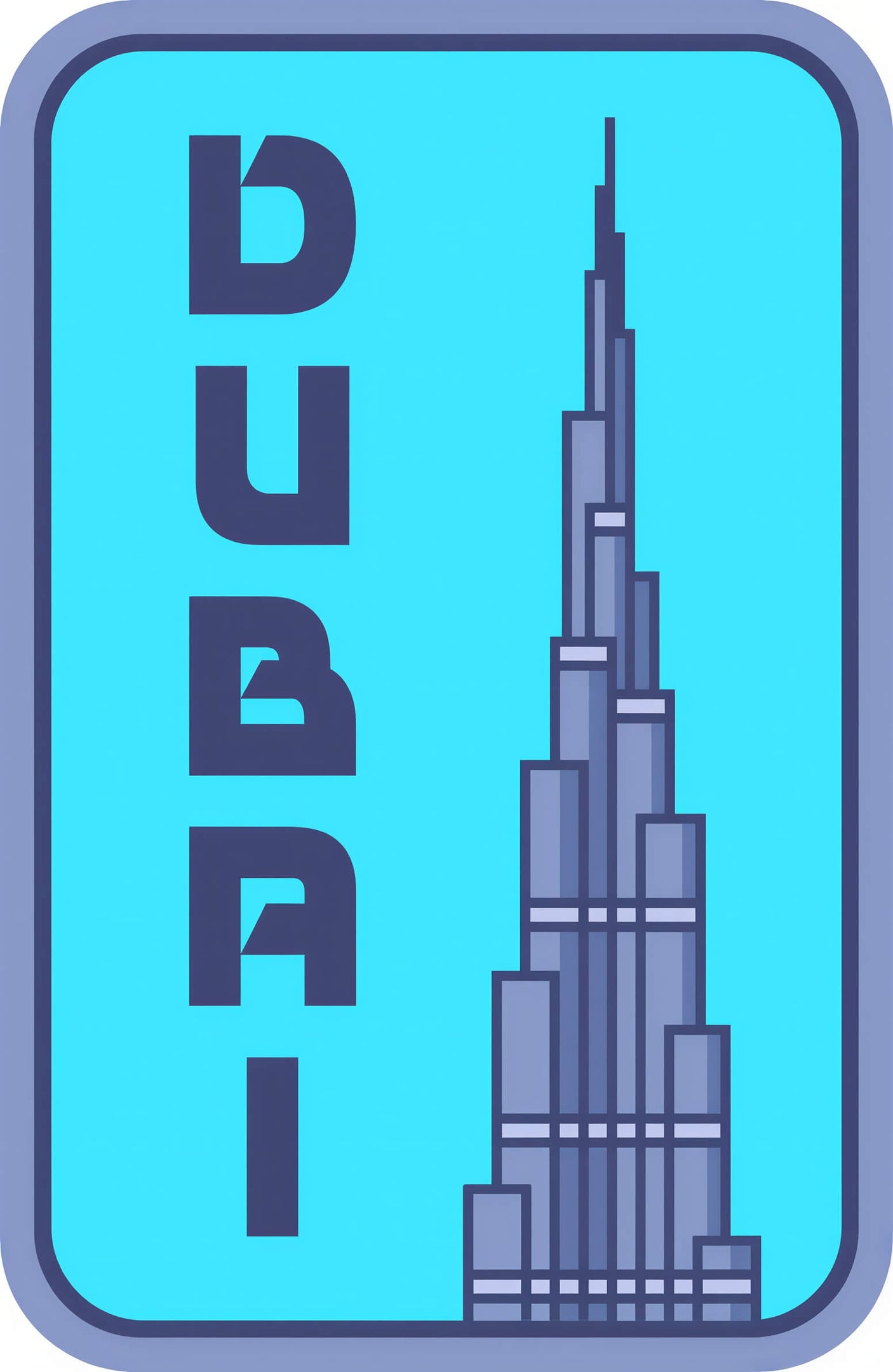 Dubai patch featuring the Burj Khalifa in shades of blue and gray with bold lettering.