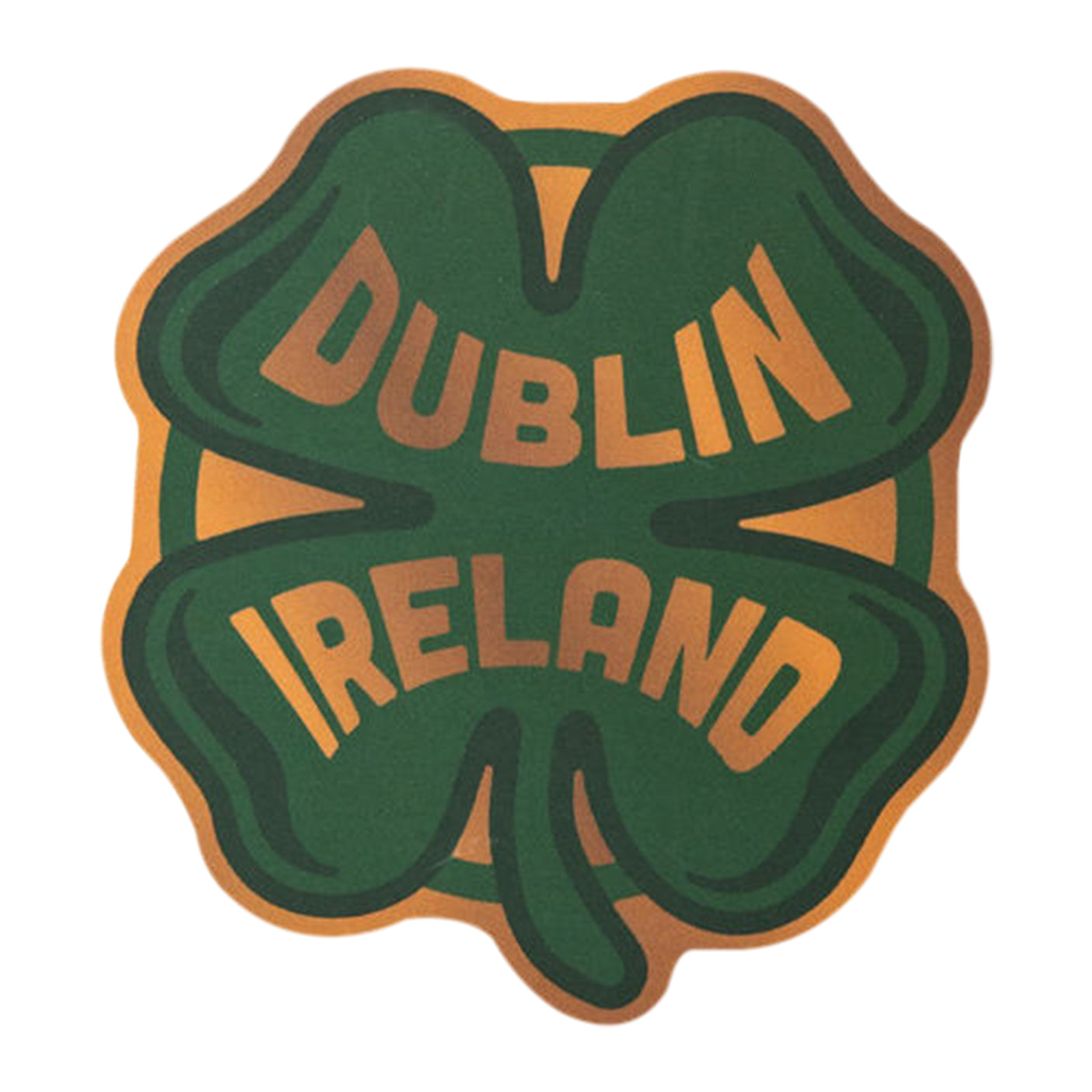 Dublin Ireland sticker featuring a green shamrock design with gold lettering.