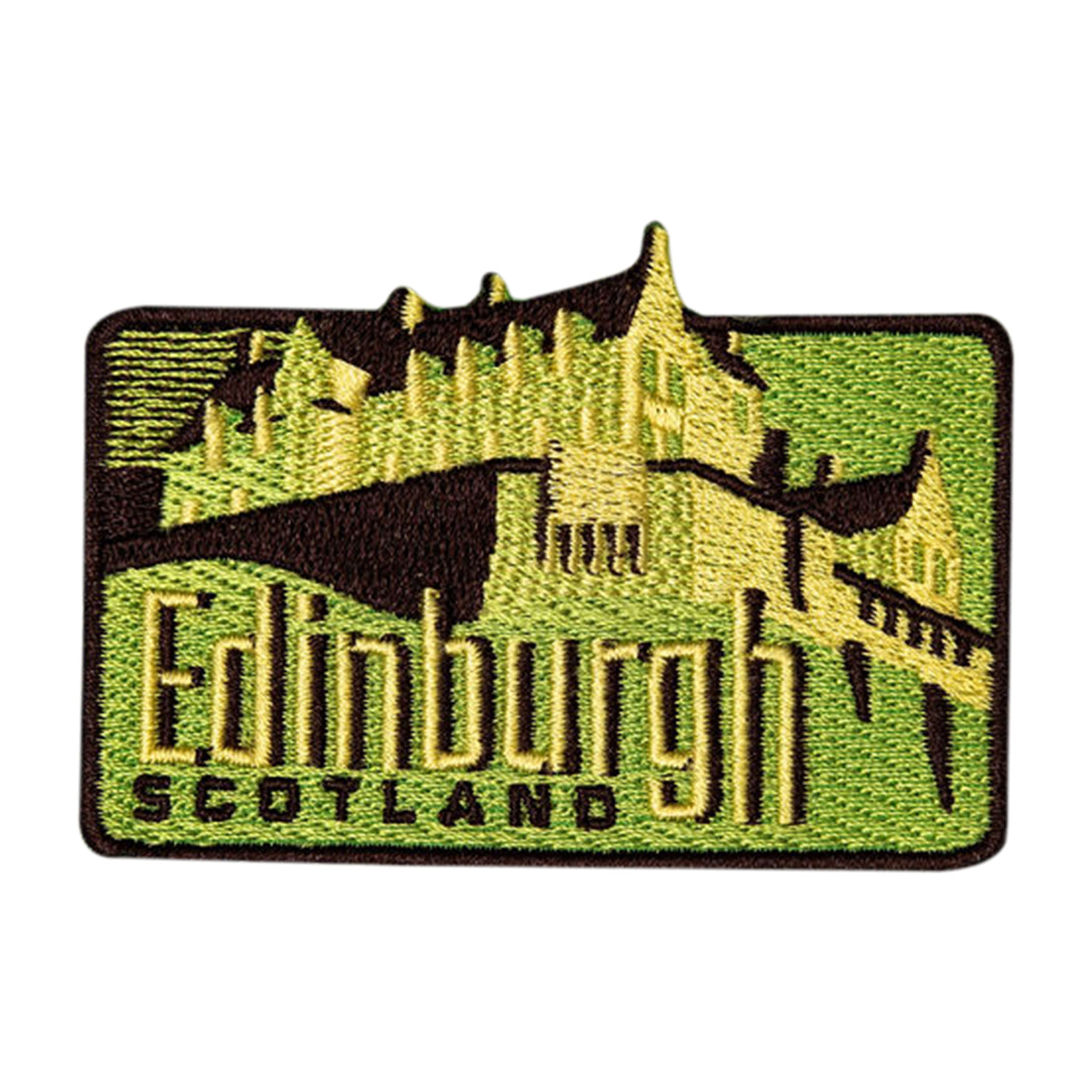 Edinburgh Scotland patch featuring a castle design in green and brown with embroidered text.