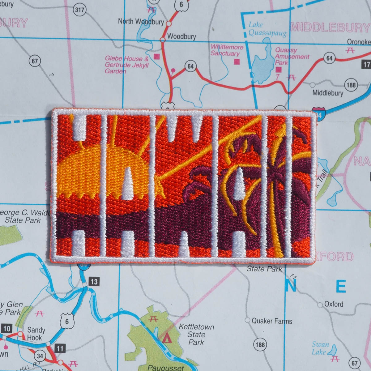 Hawaii patch on a map background