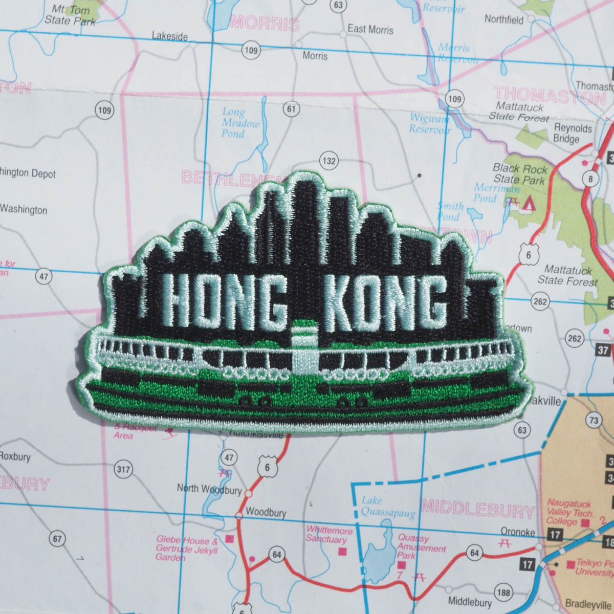 Hong Kong patch on a map background