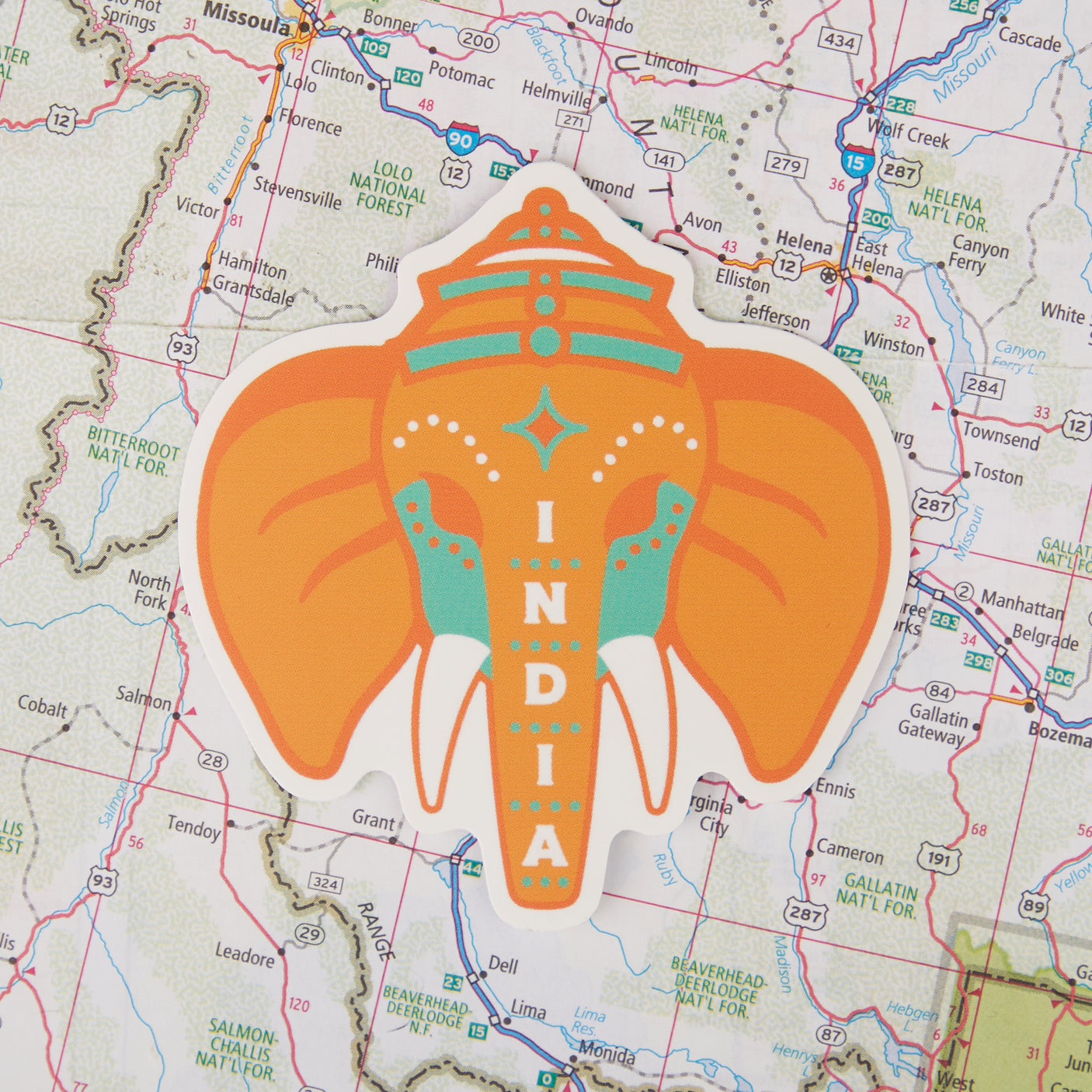 India Sticker on a map background