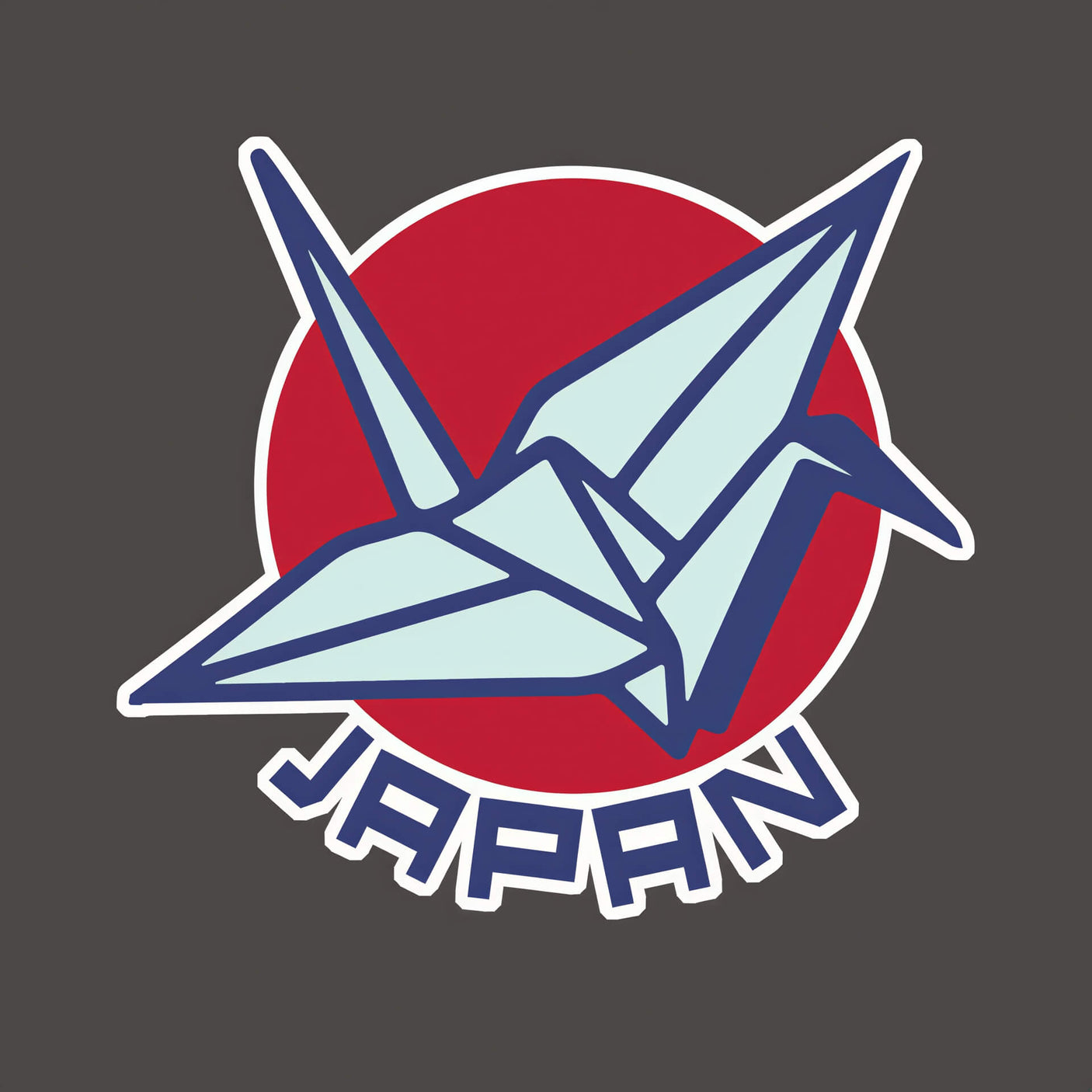 Japan sticker featuring a blue origami crane against a red circle background with the word "JAPAN" below.