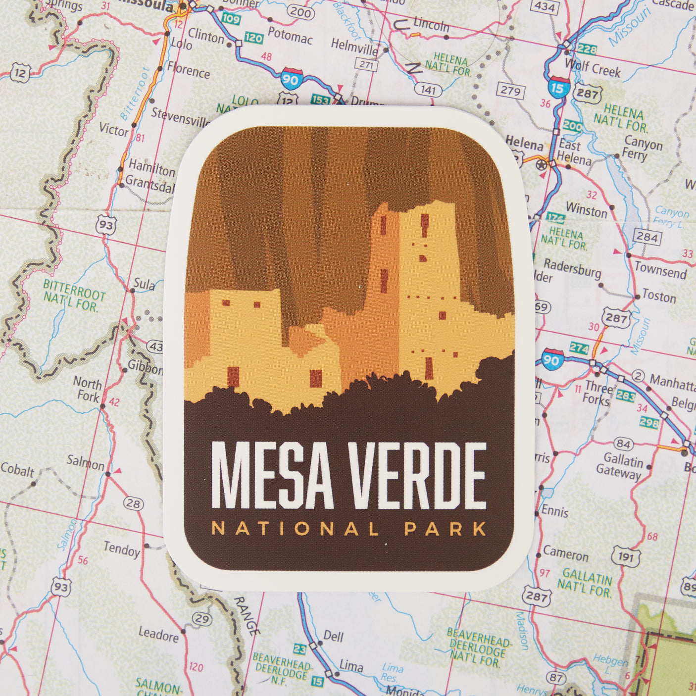 Mesa Verde Sticker on a map background