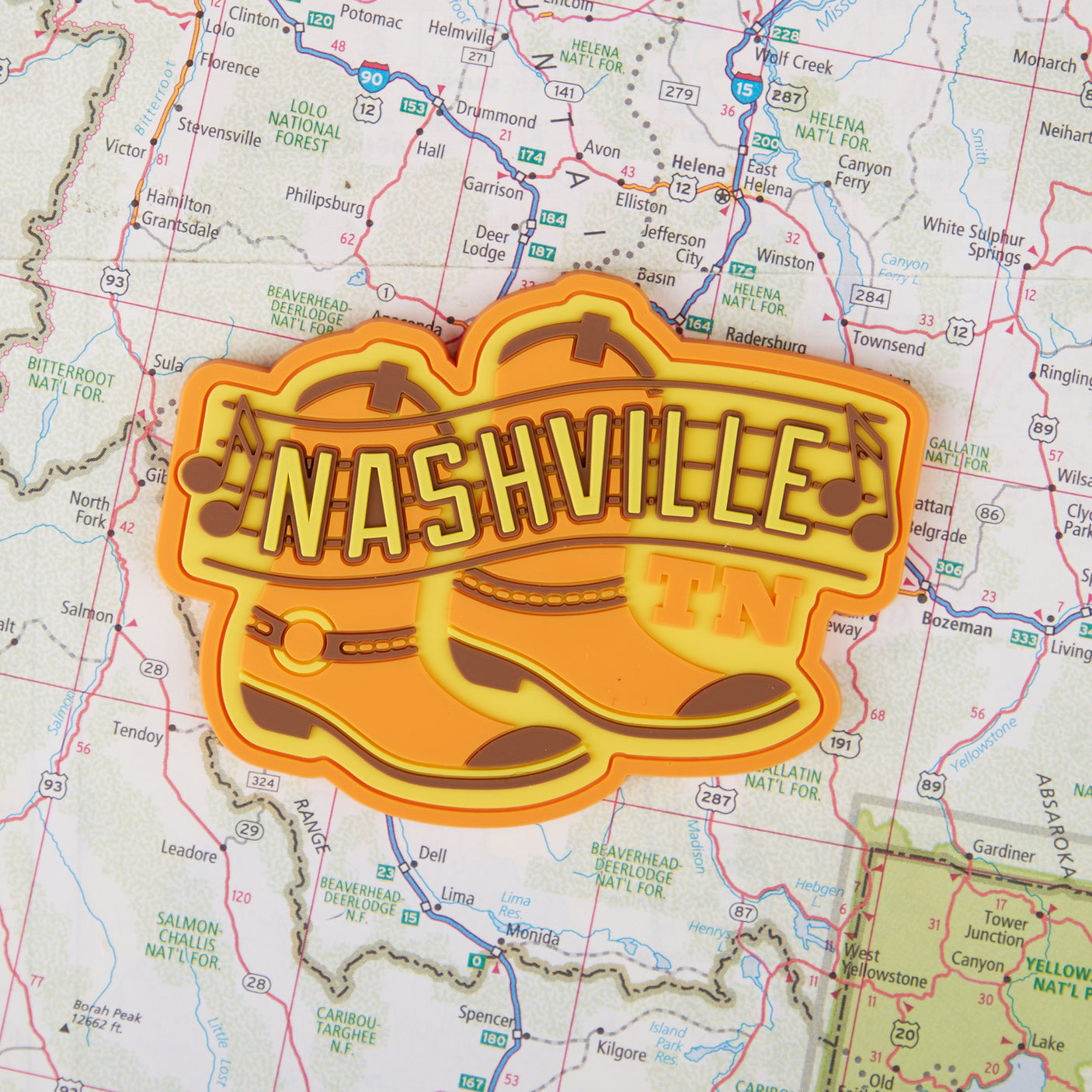 Nashville fridge magnet on a map background