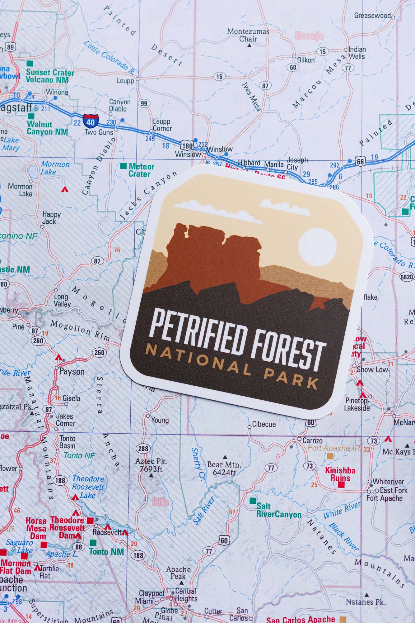 Petrified Forest sticker on a map