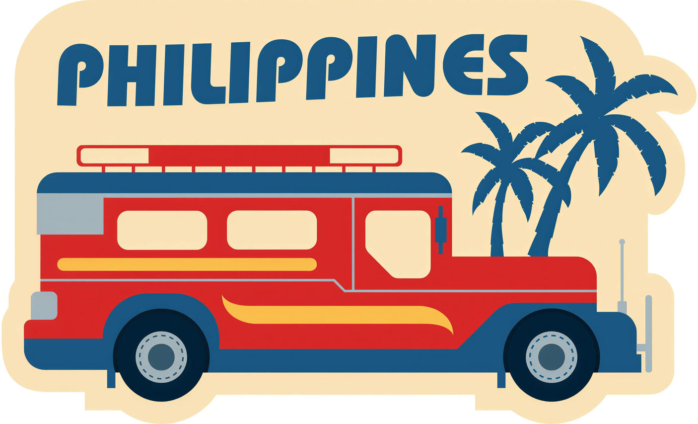 Philippines patch featuring a red jeepney with palm trees and bold text in blue.