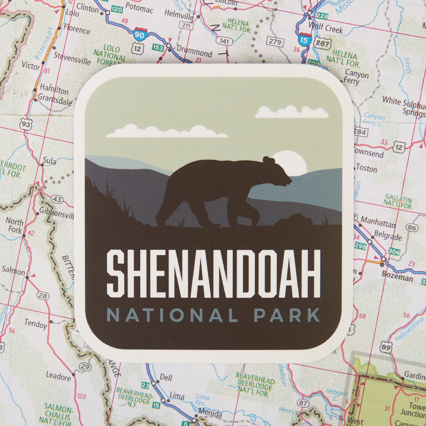 Shenandoah Sticker on a map background