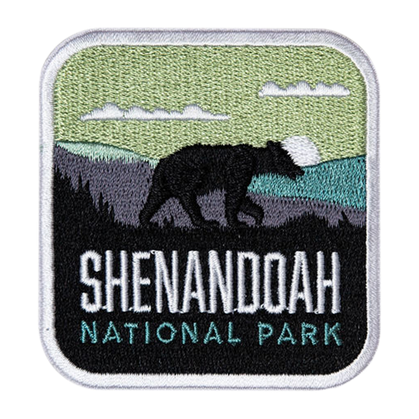 Shenandoah National Park patch featuring a bear silhouette against green and blue mountain scenery.