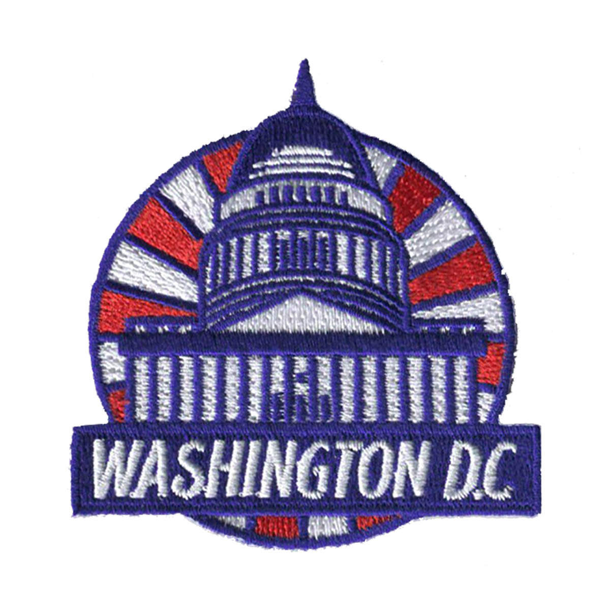 Washington DC patch featuring the Capitol building with red and white rays in the background.