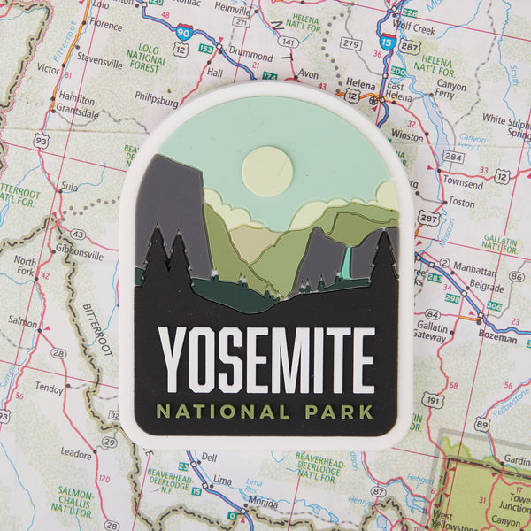 Yosemite fridge magnet on a map background