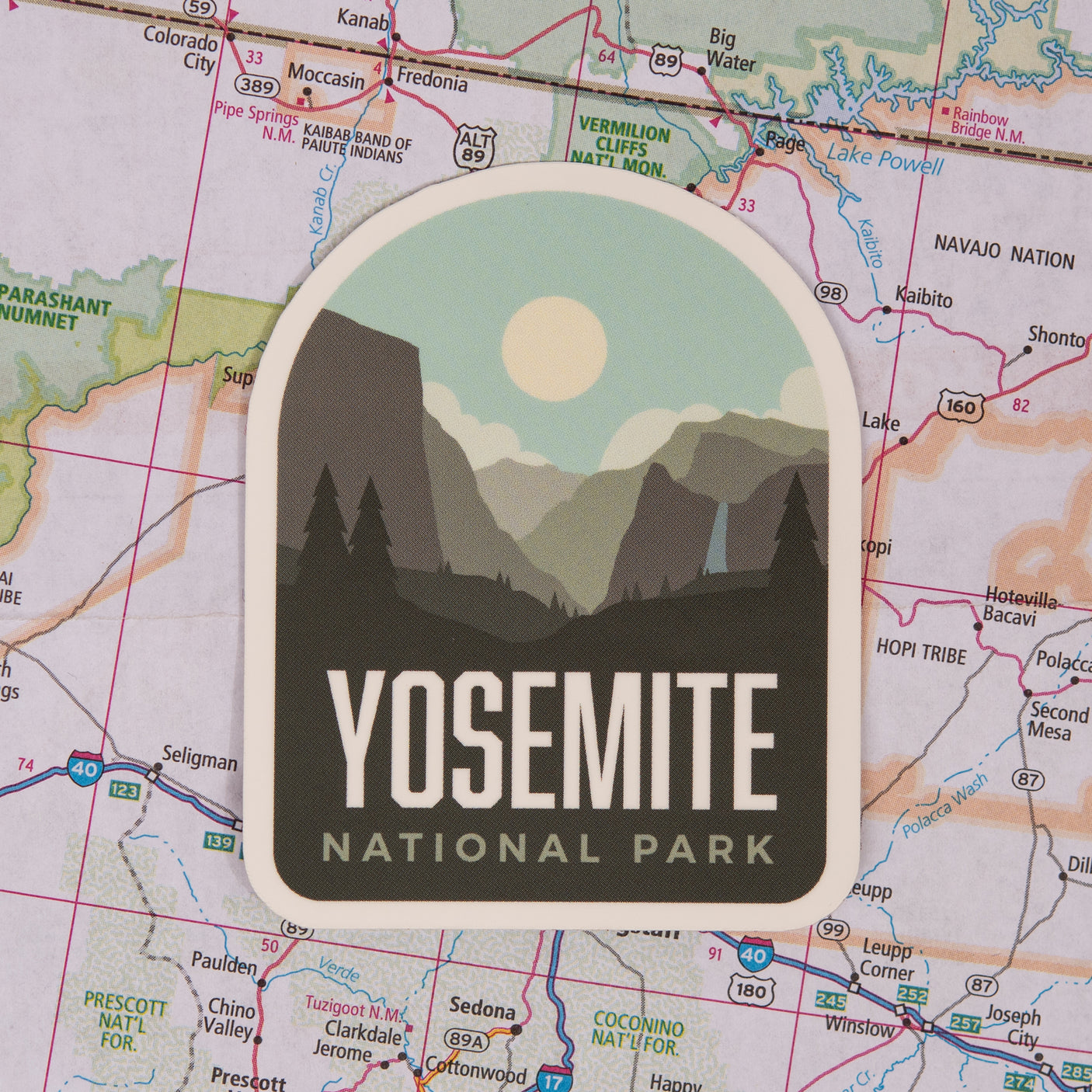 Yosemite sticker on a map background