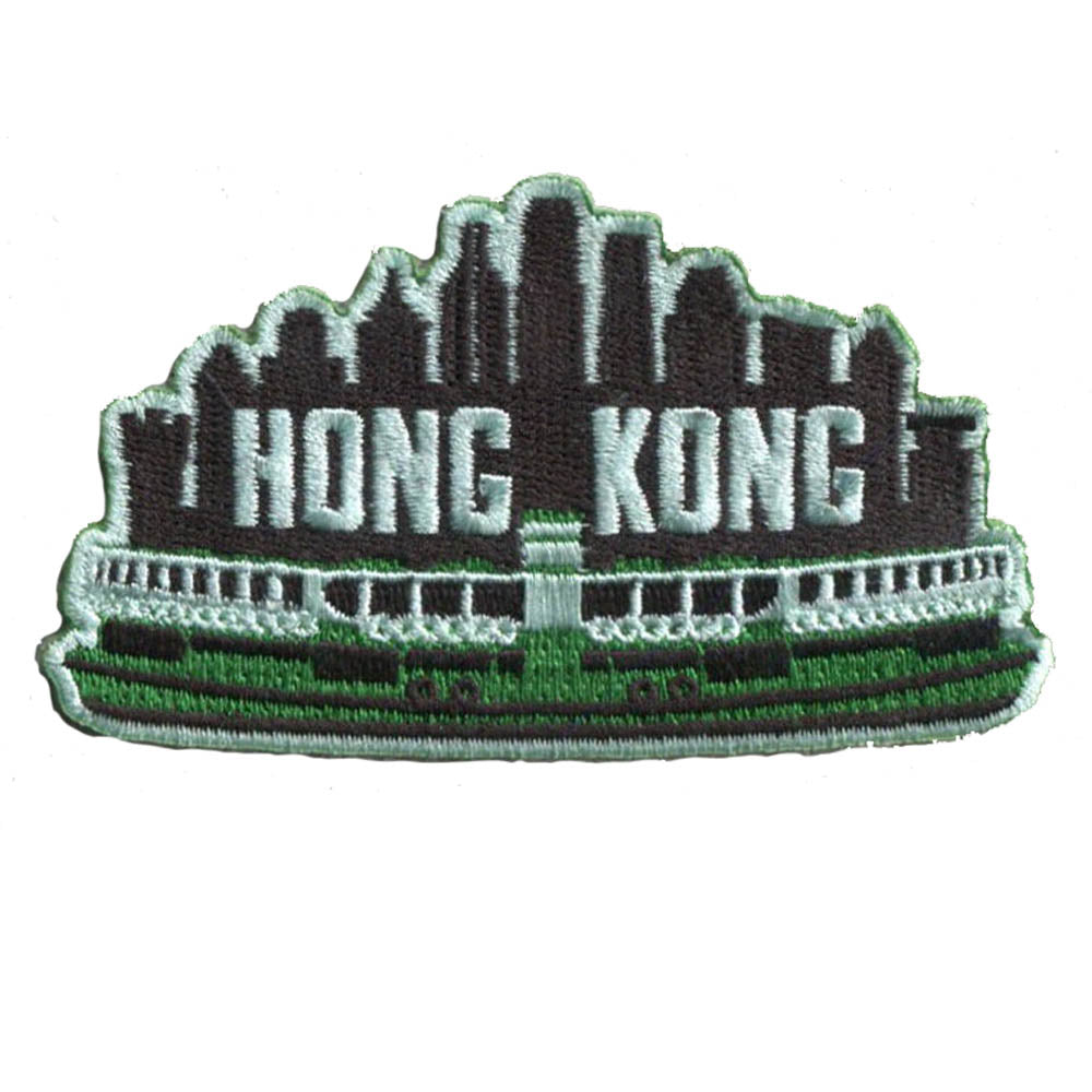 Hong Kong patch featuring a skyline silhouette with green and black embroidery details.