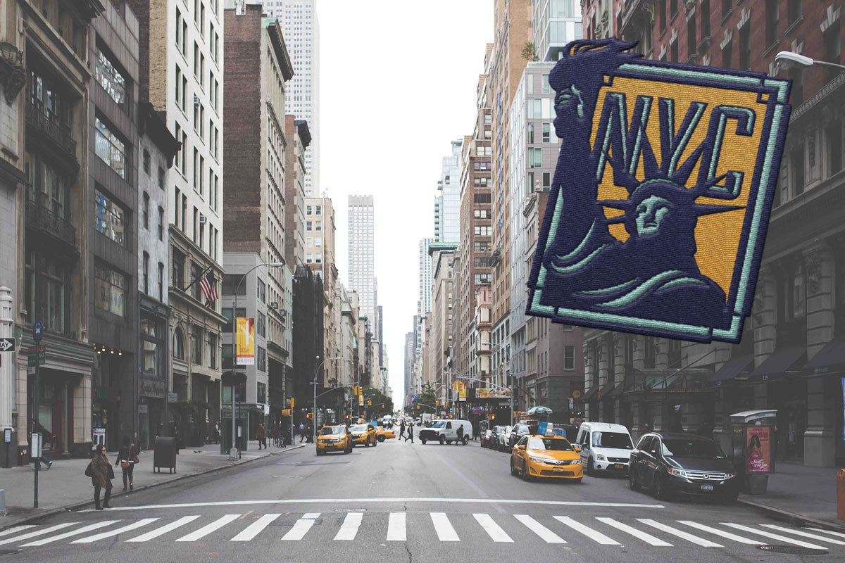 New York City sticker with buildings background