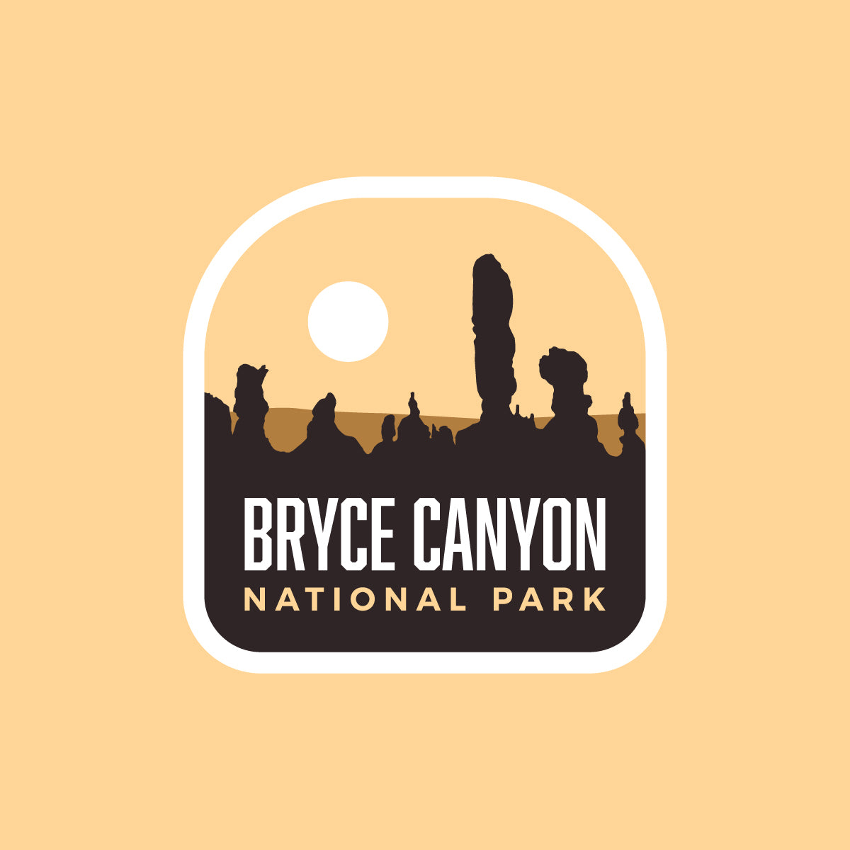 Bryce Canyon National Park patch featuring silhouettes of rock formations on a yellow background.