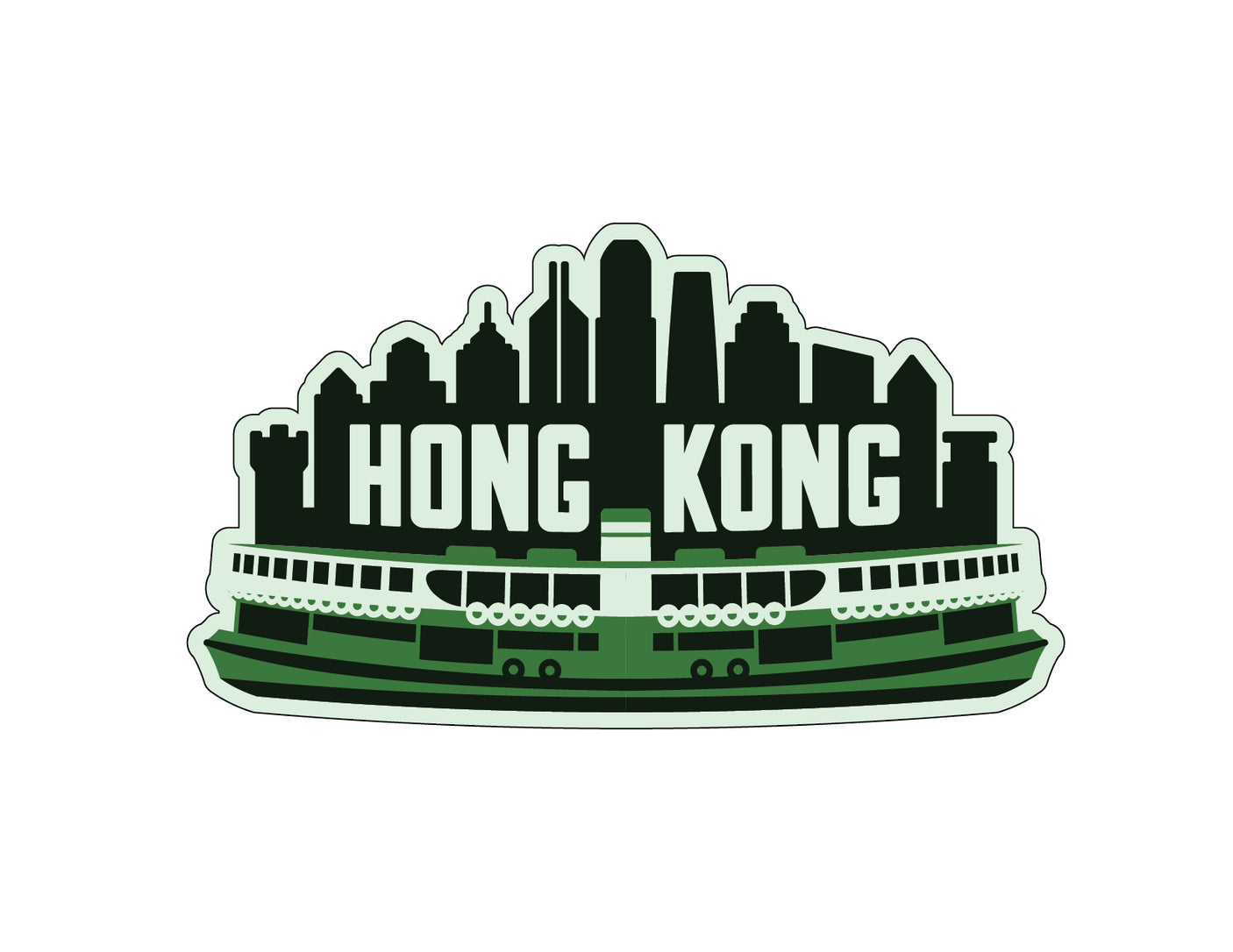 Hong Kong patch featuring a skyline silhouette and a ferry in green and black colors.