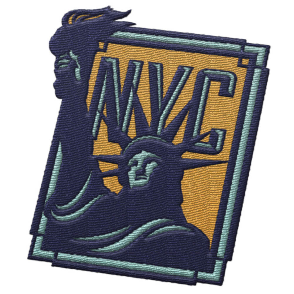 New York City patch featuring the Statue of Liberty and "NYC" in bold lettering, with a blue and orange color scheme.