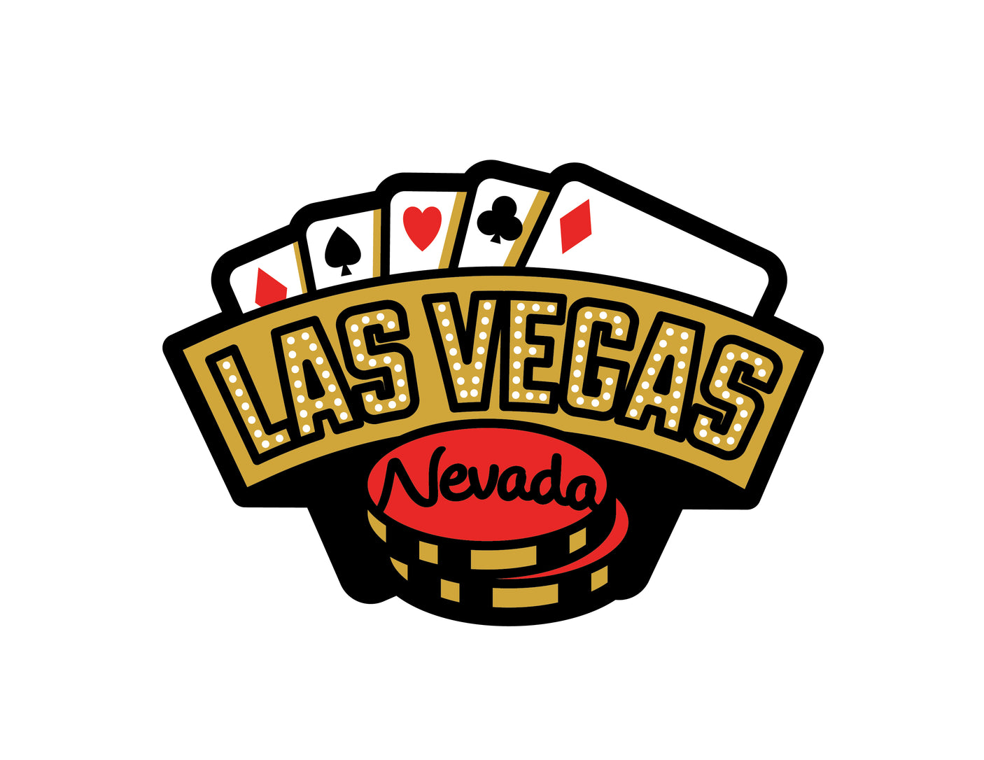 Las Vegas sticker featuring playing cards and a roulette wheel with bold lettering.