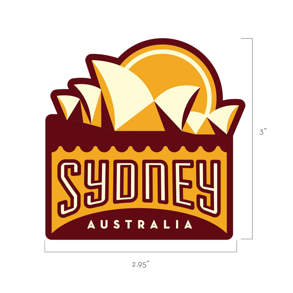 Sydney Australia patch featuring a stylized design with yellow and orange colors, measuring 2.95 x 3 inches.
