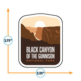 Black Canyon of the Gunnison National Park sticker featuring mountains and a sun in earthy tones, measuring 2.75 by 2.25 i...