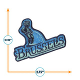 Brussels patch featuring a blue and white design with a statue silhouette, measuring 2.75 inches by 2.125 inches.