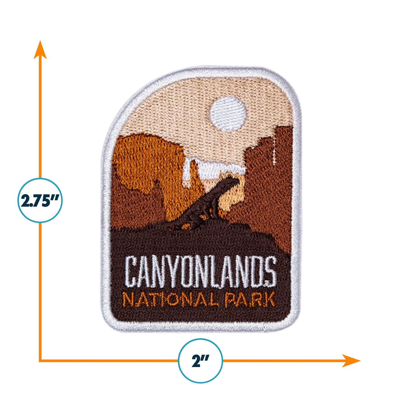 Canyonlands National Park patch featuring a landscape design with orange and brown tones, measuring 2.75 inches by 2 inches.