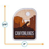Canyonlands National Park patch featuring a landscape design with orange and brown tones, measuring 2.75 inches by 2 inches.
