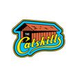 Catskills sticker featuring a red barn with a brown roof and blue background, displaying the text "The Catskills" in yellow.
