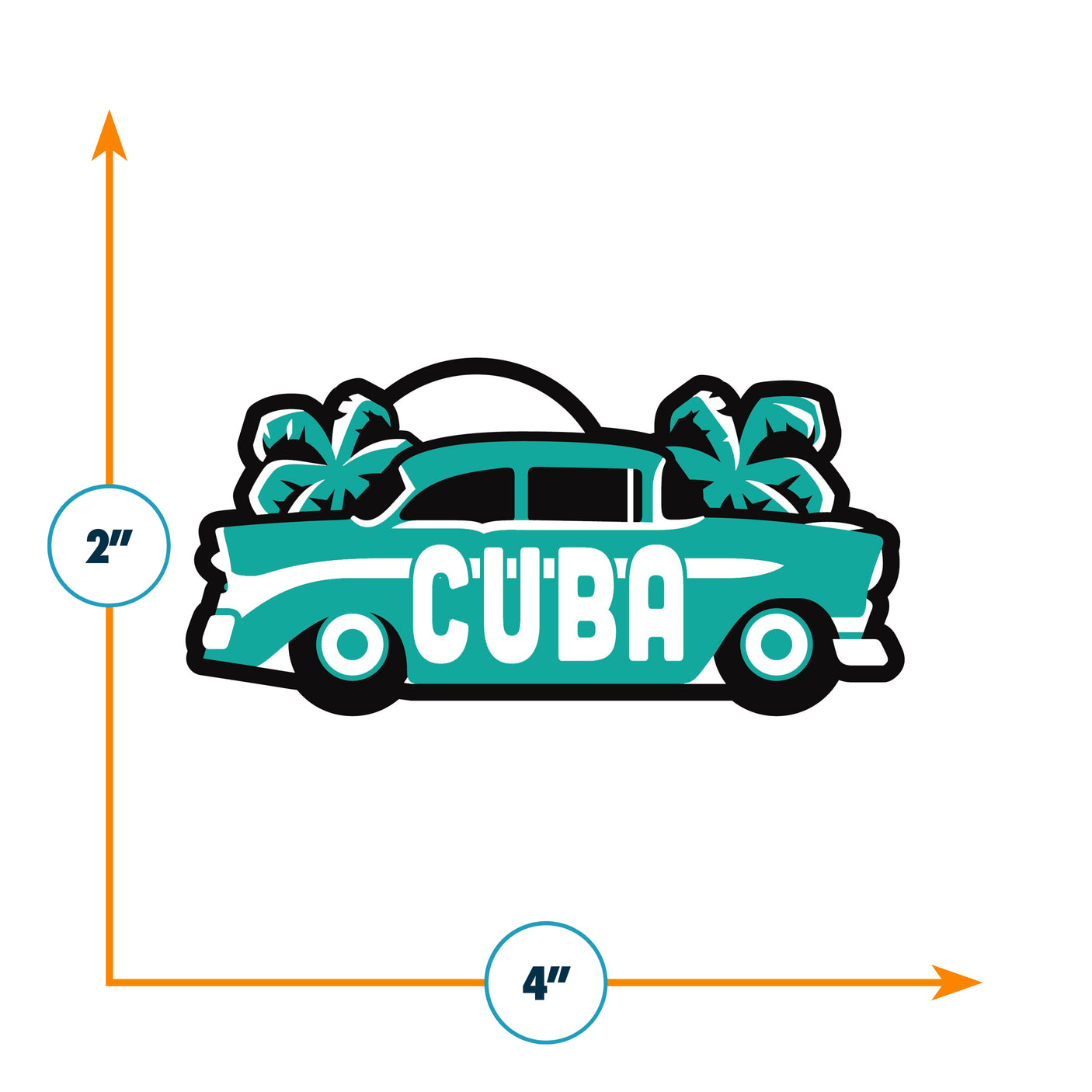 Cuba patch featuring a vintage car, palm trees, and the word "CUBA" in bold turquoise letters.