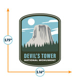 Devil’s Tower National Monument vinyl sticker featuring a mountain silhouette and blue sky background.