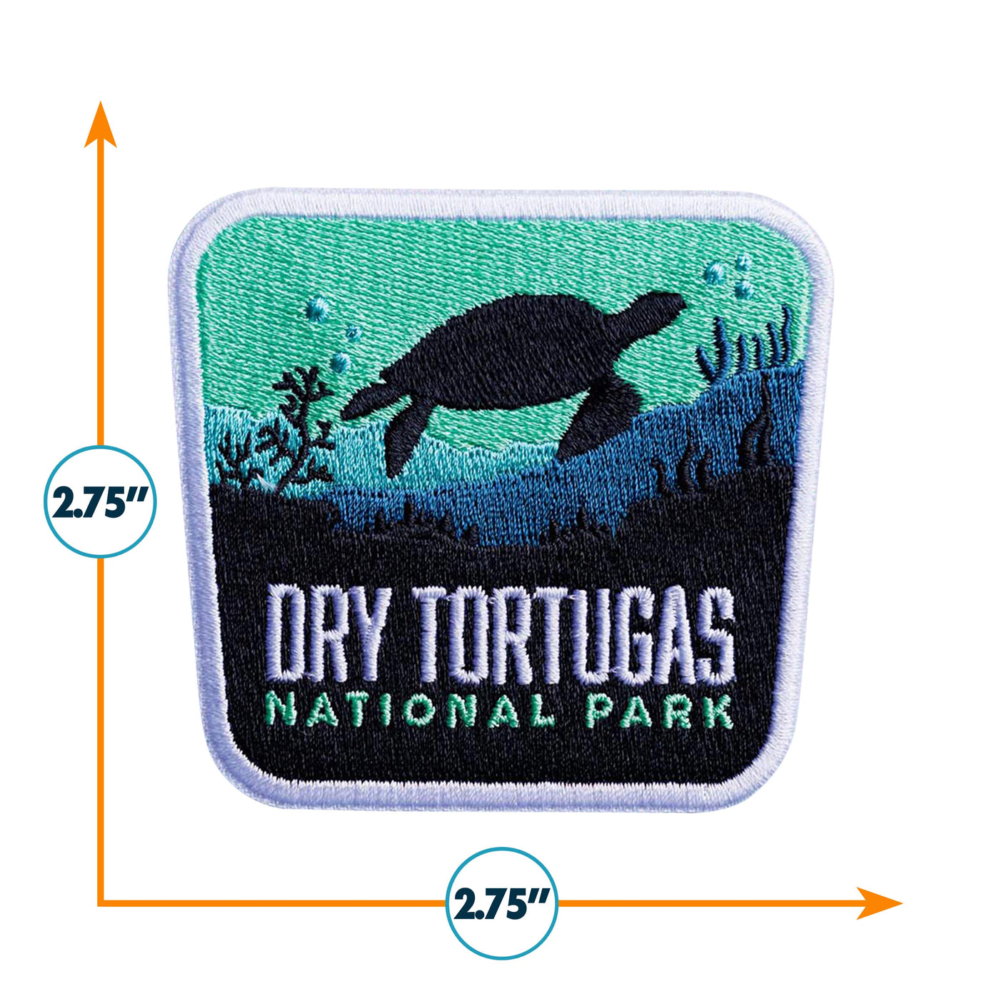 Dry Tortugas National Park patch featuring a turtle silhouette against a blue and green underwater scene, measuring 2.75 i...