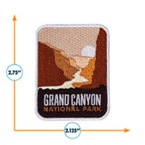 Grand Canyon National Park patch featuring an embroidered canyon design with sunset colors and dimensions of 2.75" x 2.125".